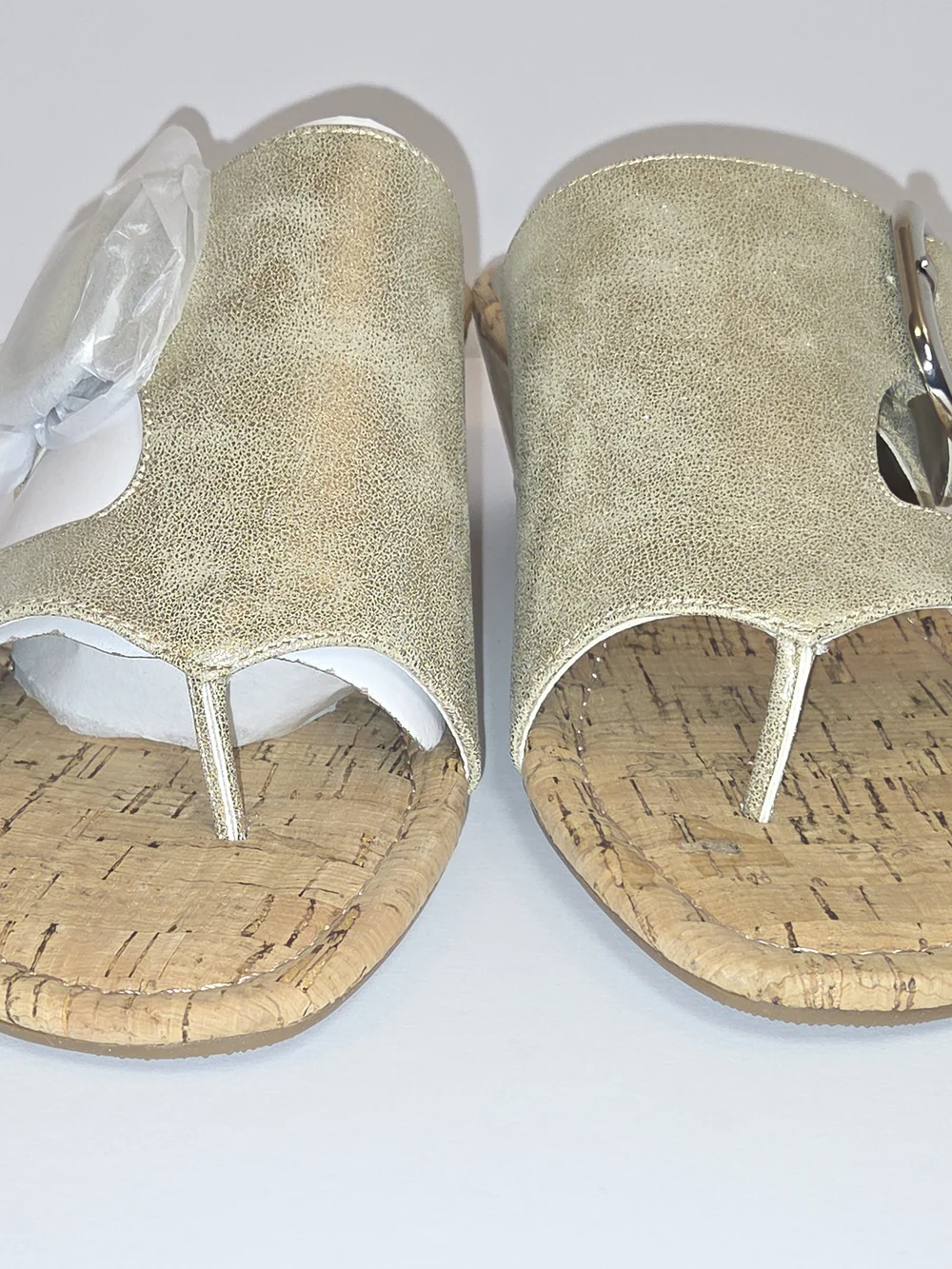 Impo Platino Giselle Metallic Gold Cork Wedge Slide with Silver Buckle - Picture 3 of 13